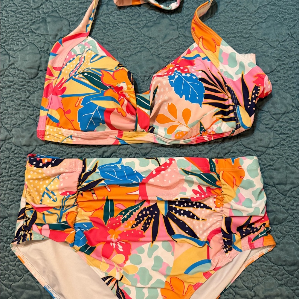 Amazon Women's Floral Bikini Set in Pink, Orange, Blue, Yellow